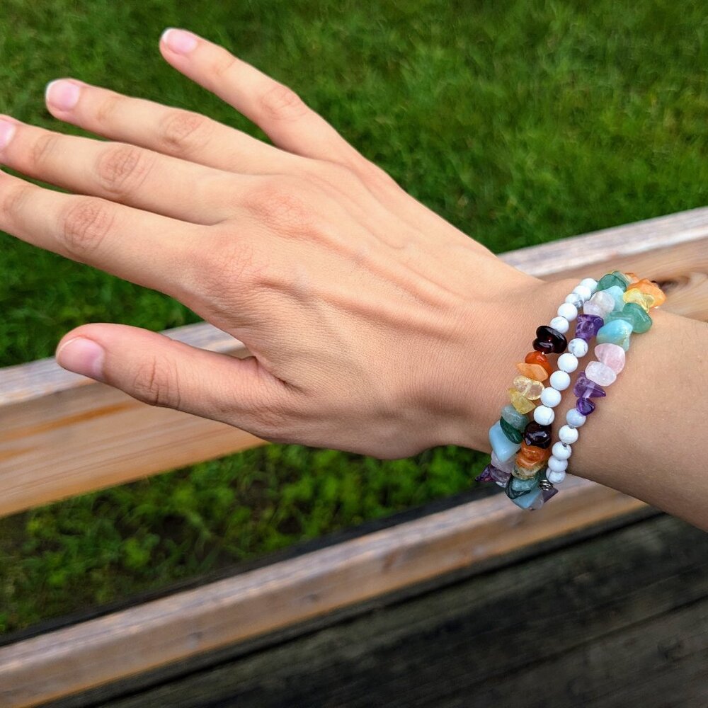 Rainbow Gemstone Layer Memory Wire Bracelet - image 7